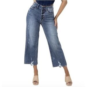 Judy Blue JB82509 Medium Wash Button Fly Wide Leg Cropped Jeans Size 13/31